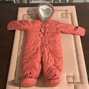 First Impressions Coral Hooded 6-9 mos. Snowsuit with removable “shoes”